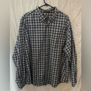 Eddie Bauer 2XL blue plaid flannel button down relaxed fit cotton